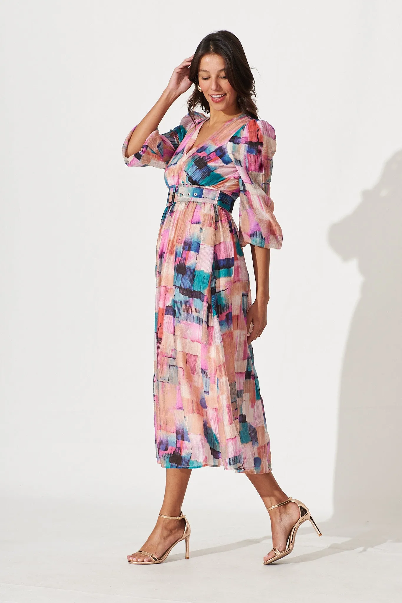 Vichy Midi Dress In Pink With Multi Print sold by St Frock product image thumbnail 3