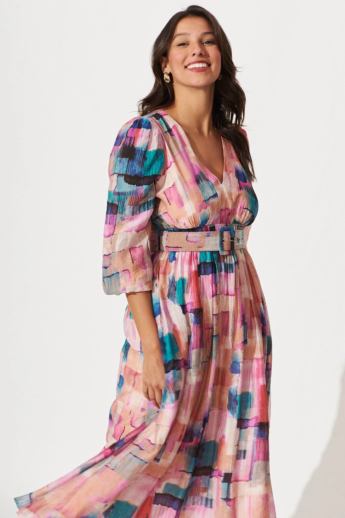 Vichy Midi Dress In Pink With Multi Print sold by St Frock product image thumbnail 2