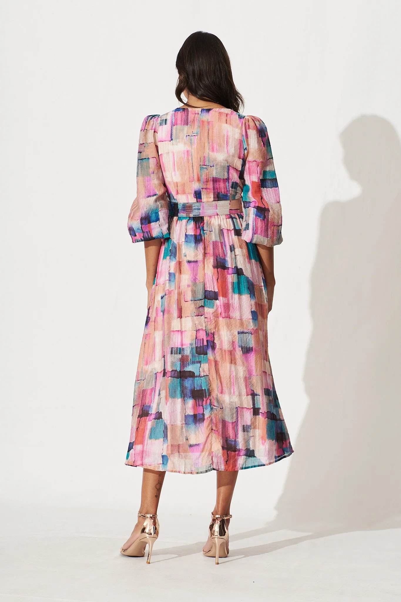 Vichy Midi Dress In Pink With Multi Print sold by St Frock product image thumbnail 4