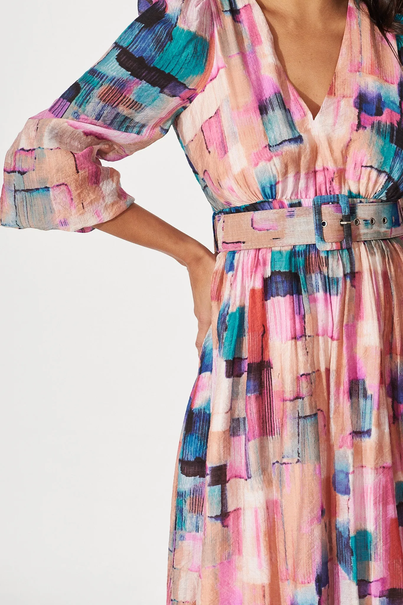 Vichy Midi Dress In Pink With Multi Print sold by St Frock product image thumbnail 5