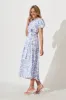 Amori Midi Dress In Blue And White Cotton sold by St Frock