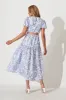 Amori Midi Dress In Blue And White Cotton sold by St Frock