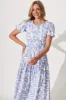 Amori Midi Dress In Blue And White Cotton sold by St Frock