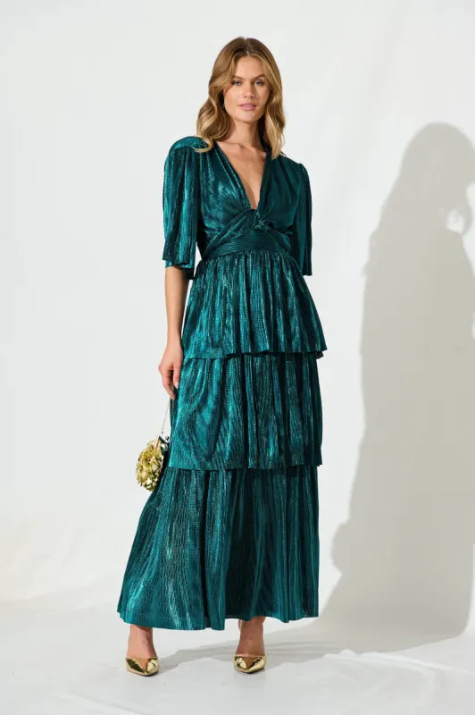 Carnation Maxi Dress In Teal Lurex sold by St Frock