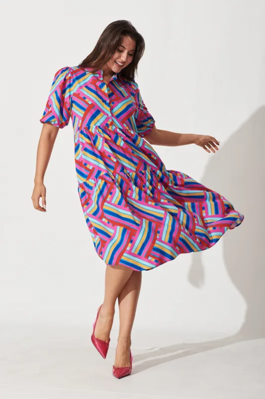 Beadlow Midi Smock Dress In Multi Geometric Print sold by St Frock