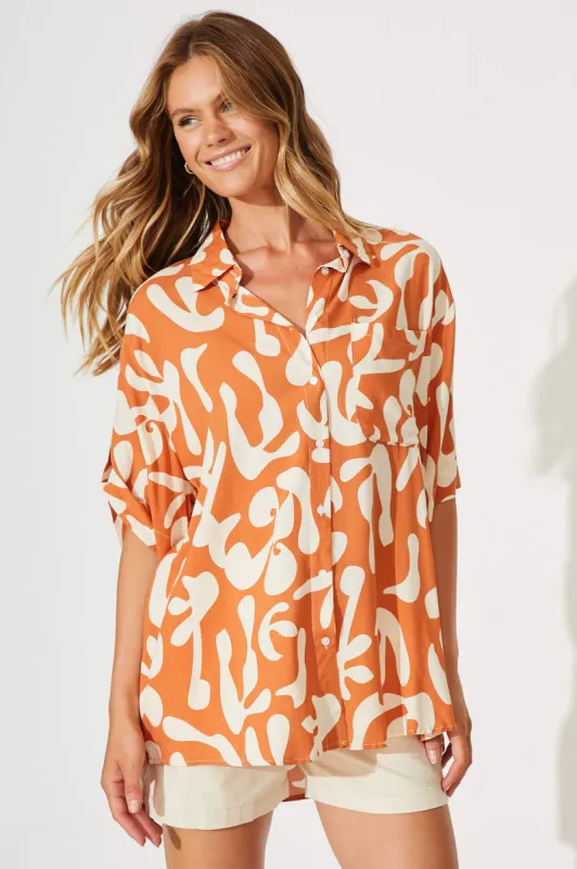 Augie Shirt In Rust With Cream Print sold by St Frock