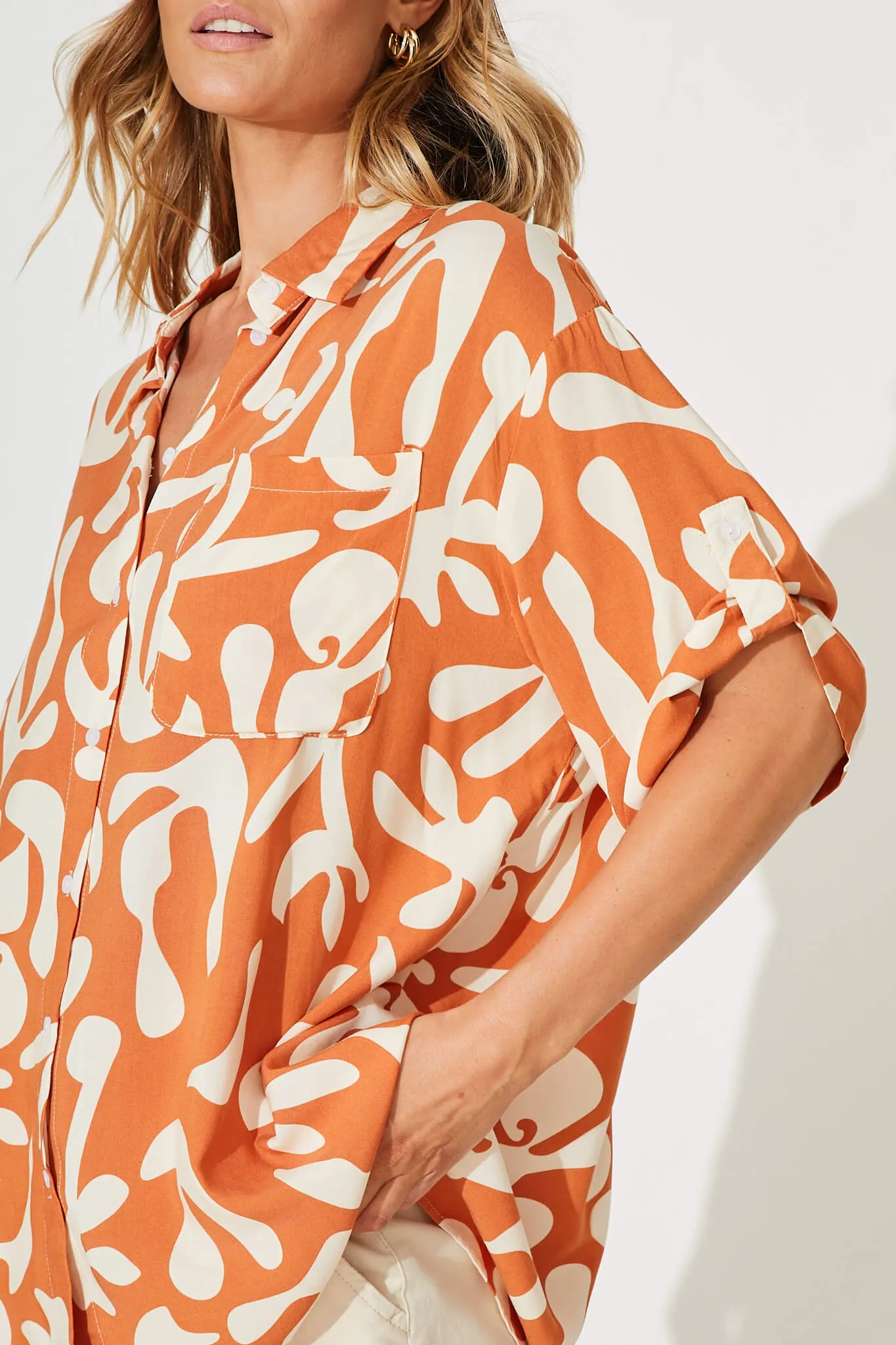 Augie Shirt In Rust With Cream Print sold by St Frock product image thumbnail 5