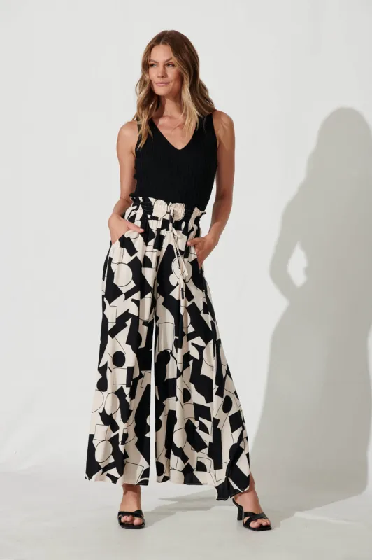 Mariah Pant In Cream With Black Geometric Print sold by St Frock