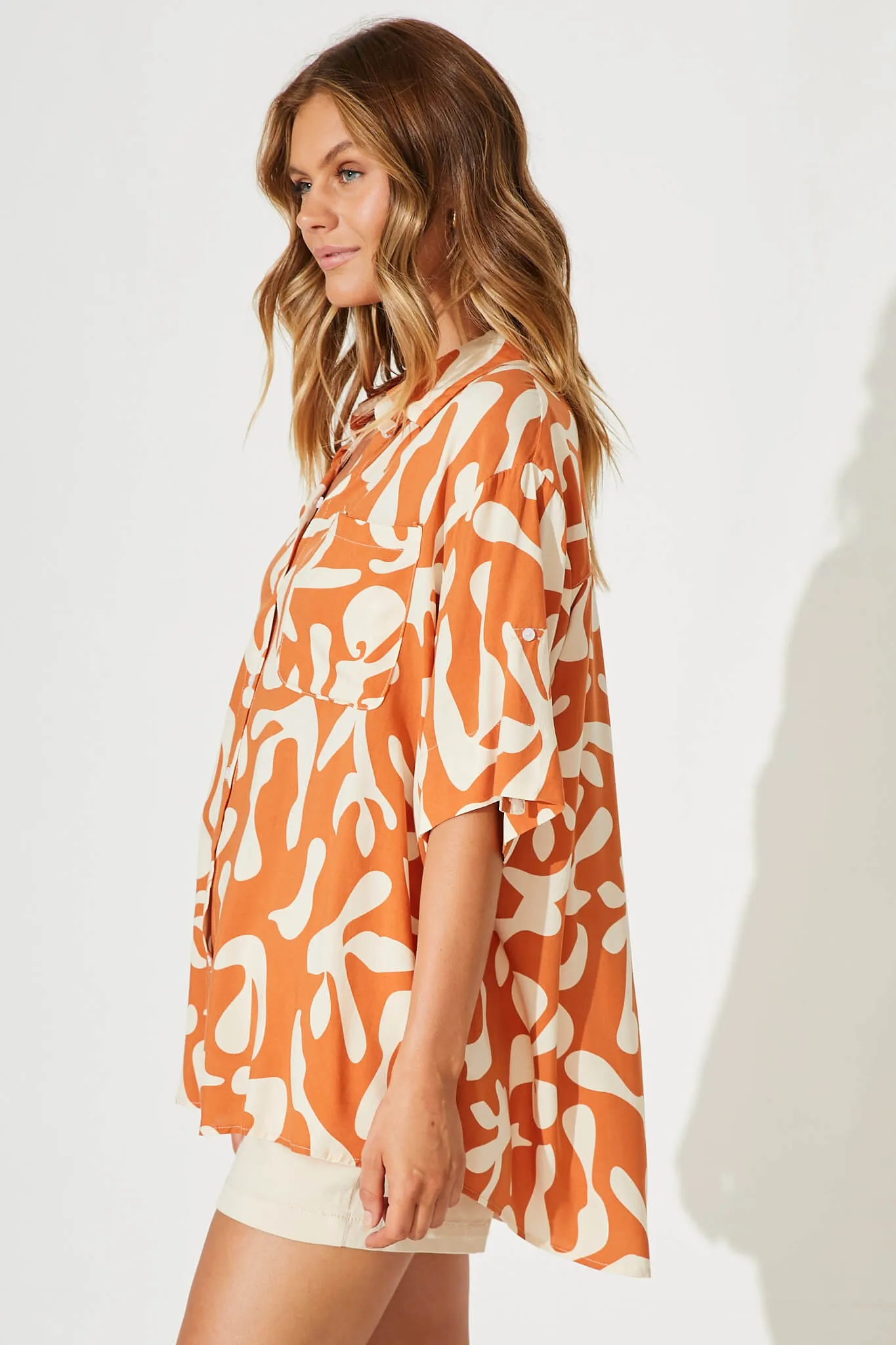 Augie Shirt In Rust With Cream Print sold by St Frock product image thumbnail 2