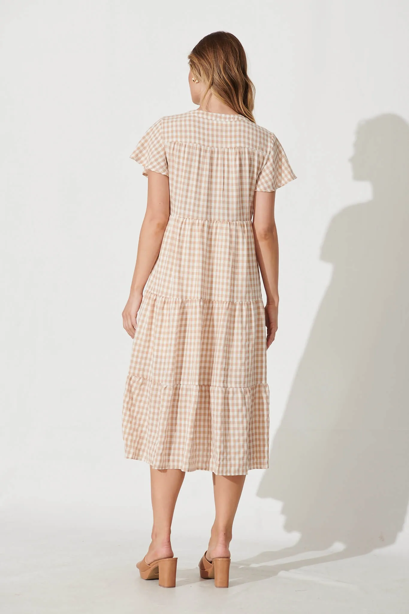 Bently Midi Dress In Beige Gingham Check Cotton Blend sold by St Frock product image thumbnail 4