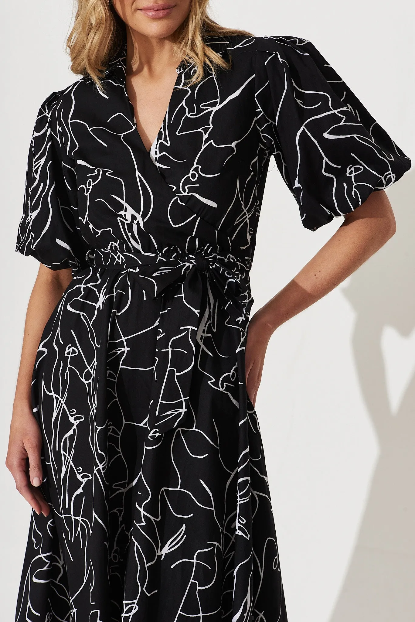 Brighton Midi Dress In Black With White Print Cotton sold by St Frock product image thumbnail 5