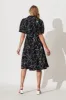 Brighton Midi Dress In Black With White Print Cotton sold by St Frock