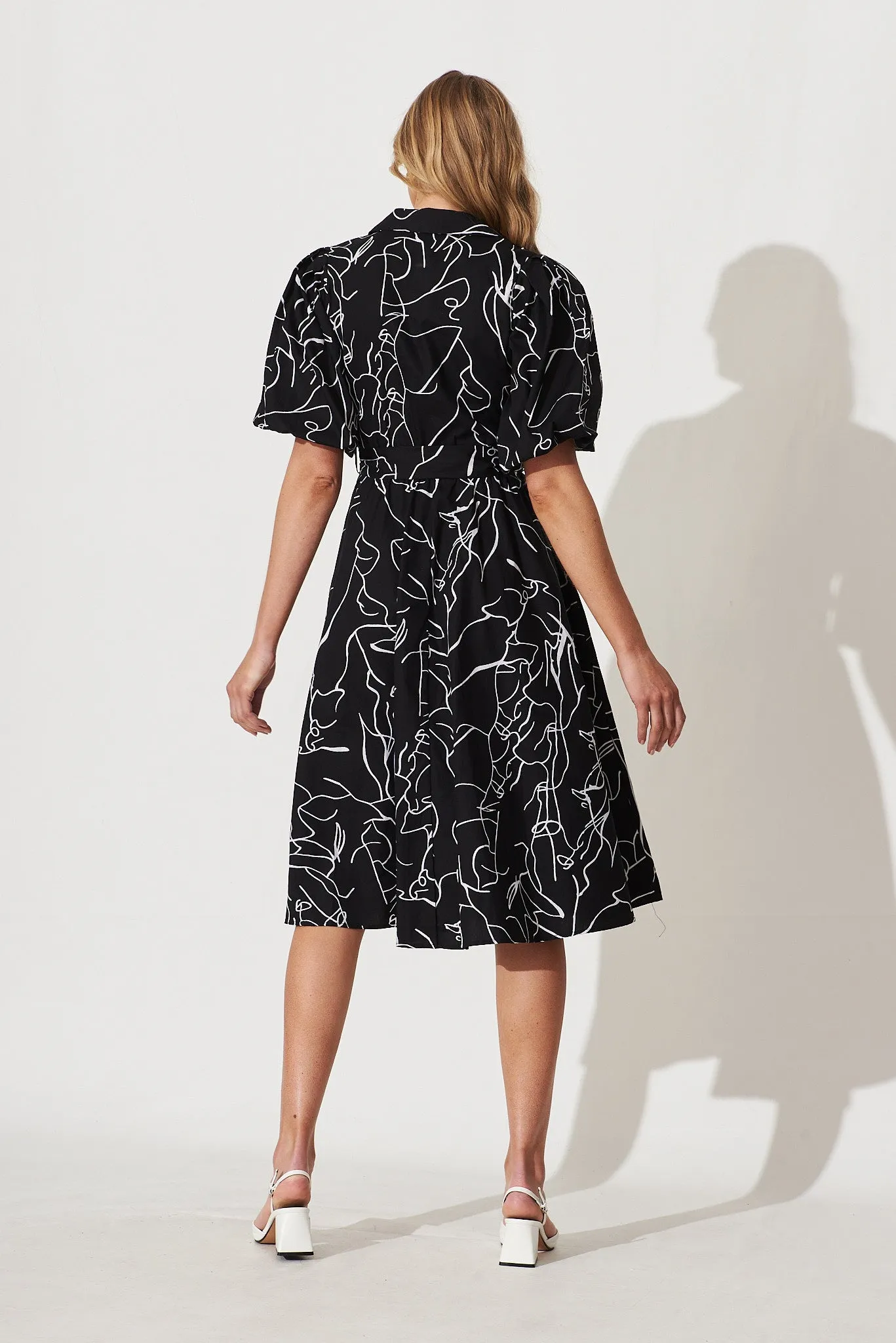 Brighton Midi Dress In Black With White Print Cotton sold by St Frock product image thumbnail 4