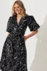 Brighton Midi Dress In Black With White Print Cotton sold by St Frock