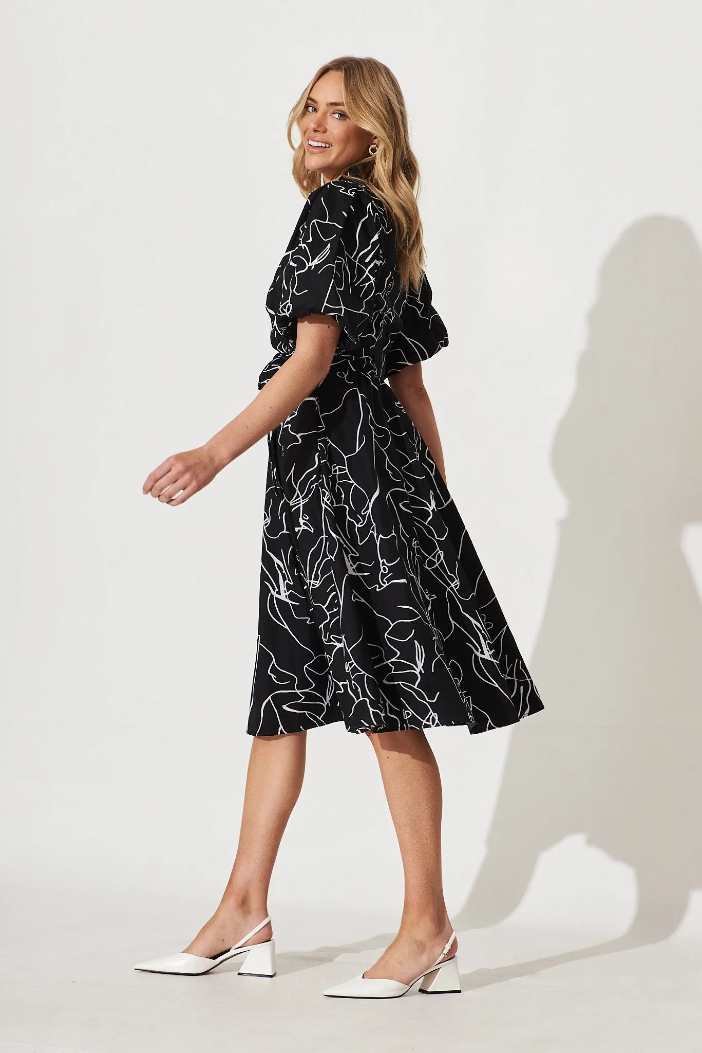 Brighton Midi Dress In Black With White Print Cotton sold by St Frock product image thumbnail 3