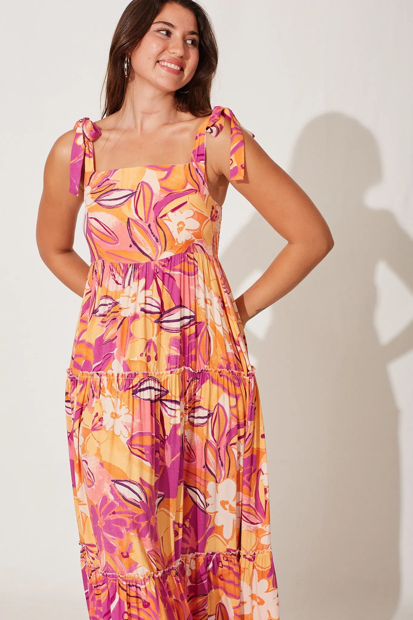 Shreya Maxi Dress In Purple And Tangerine Floral sold by St Frock product image thumbnail 2