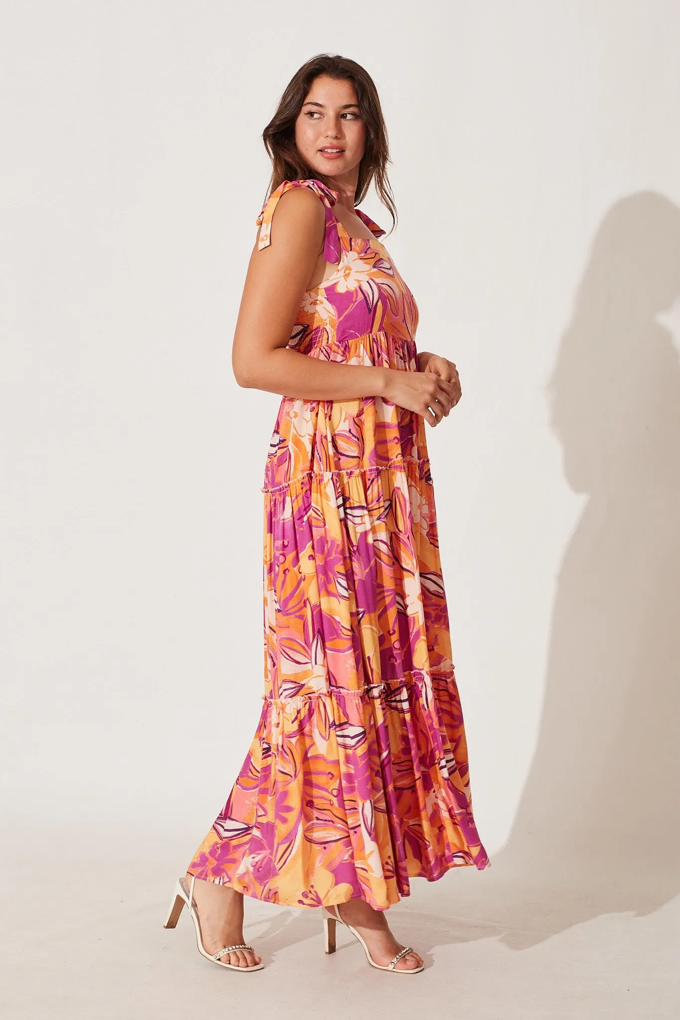 Shreya Maxi Dress In Purple And Tangerine Floral sold by St Frock product image thumbnail 3
