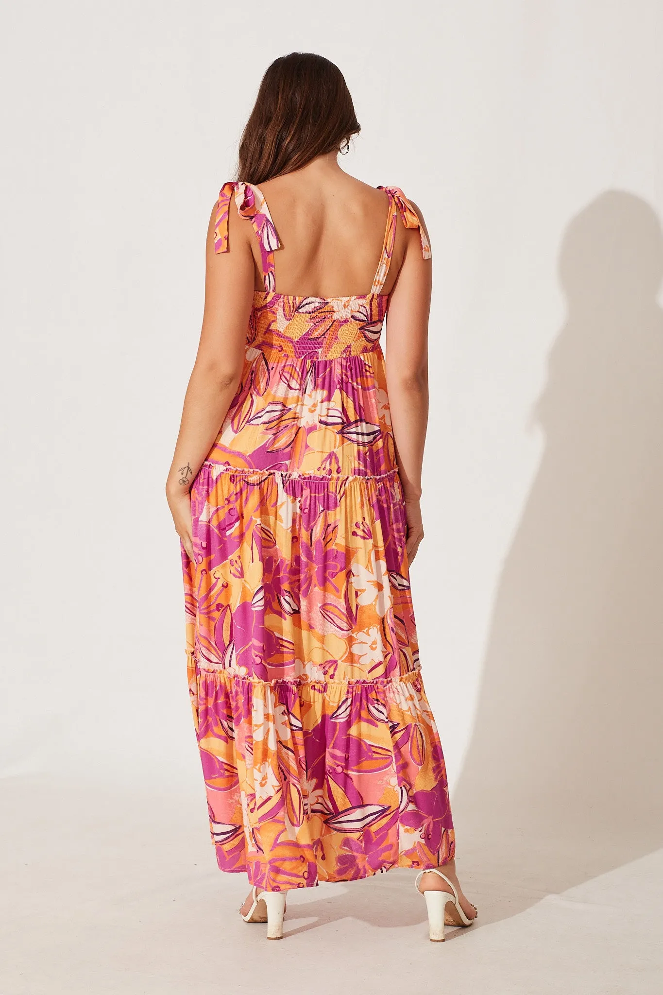 Shreya Maxi Dress In Purple And Tangerine Floral sold by St Frock product image thumbnail 4