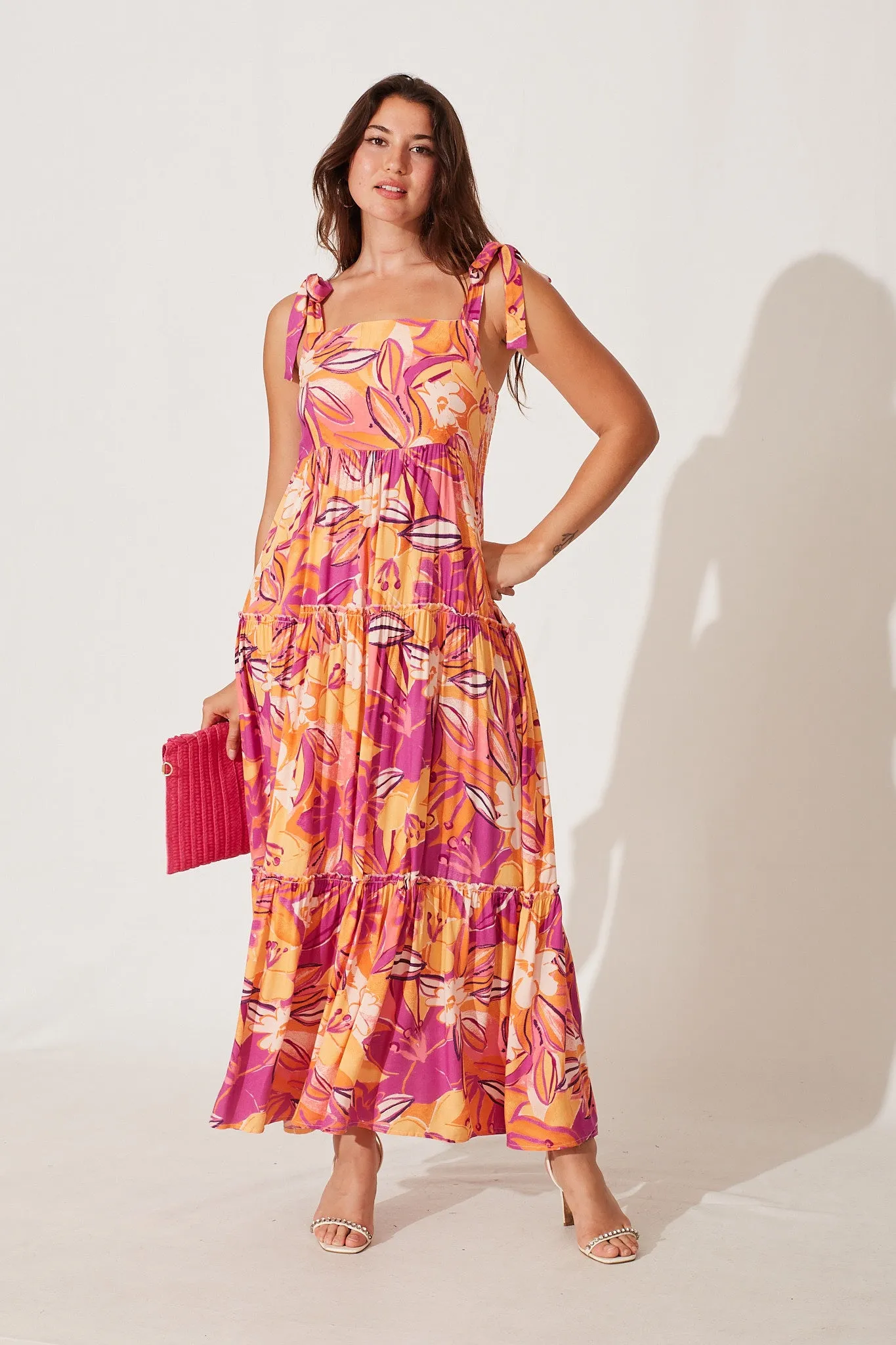 Shreya Maxi Dress In Purple And Tangerine Floral sold by St Frock product image thumbnail 5