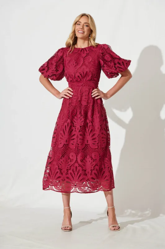 Tillie Lace Maxi Dress In Berry sold by St Frock