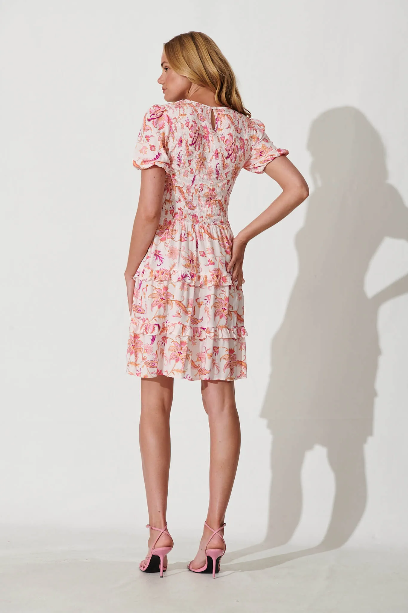 Genevieve Dress In White With Pink Multi Floral sold by St Frock product image thumbnail 4