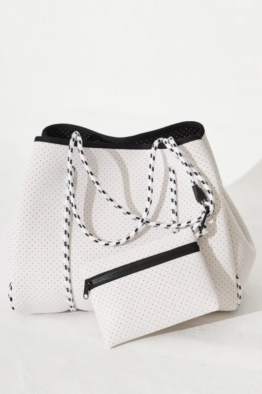 August + Delilah Rania Neoprene Tote Bag In White sold by St Frock