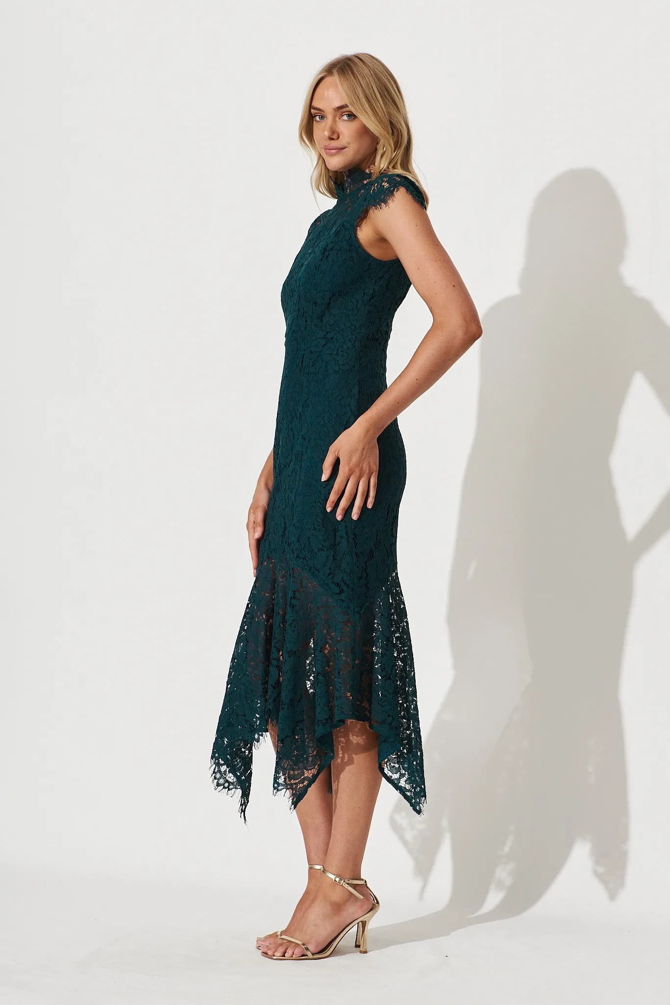 Emilise Midi Dress In Emerald Green Lace sold by St Frock product image thumbnail 3