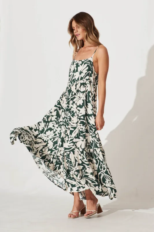 Matilda Maxi Sundress Cream With Green Print sold by St Frock