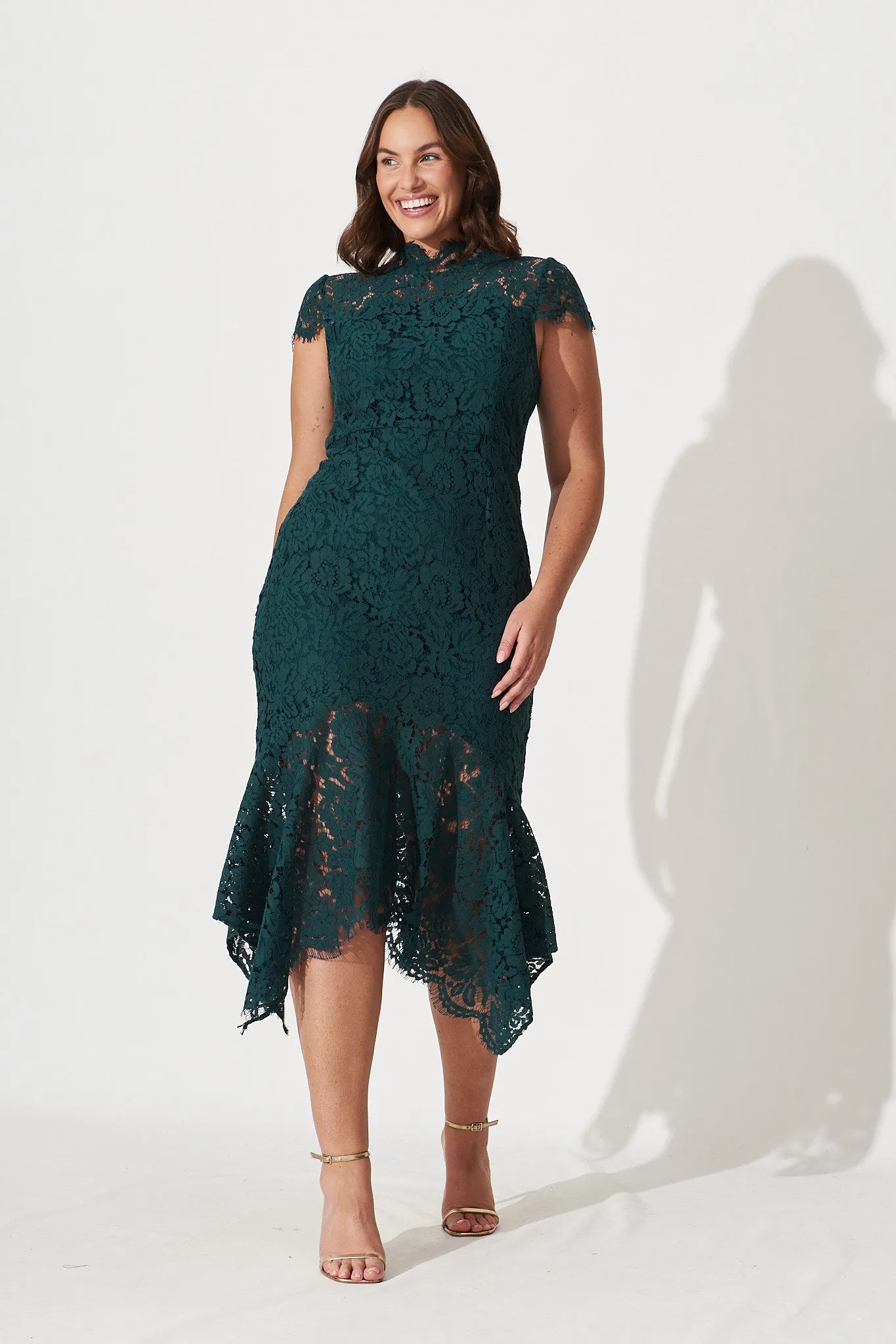 Emilise Midi Dress In Emerald Green Lace sold by St Frock product image thumbnail 5