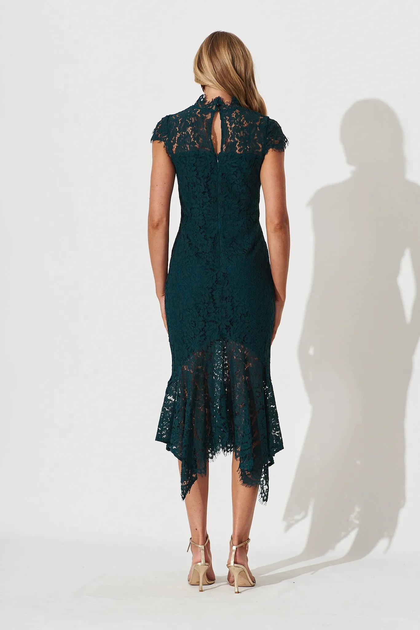 Emilise Midi Dress In Emerald Green Lace sold by St Frock product image thumbnail 4
