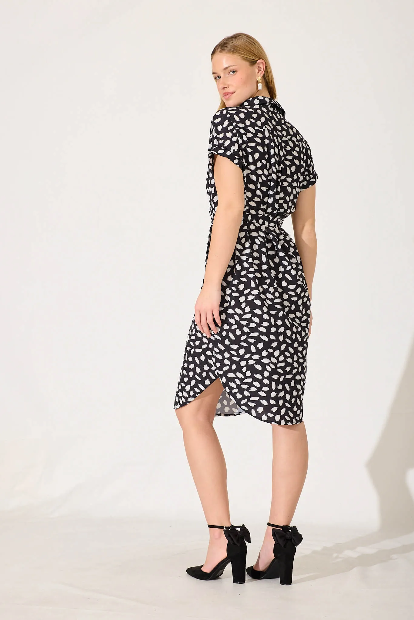 Maddison Shirt Dress In Black With White Leaf sold by St Frock product image thumbnail 4