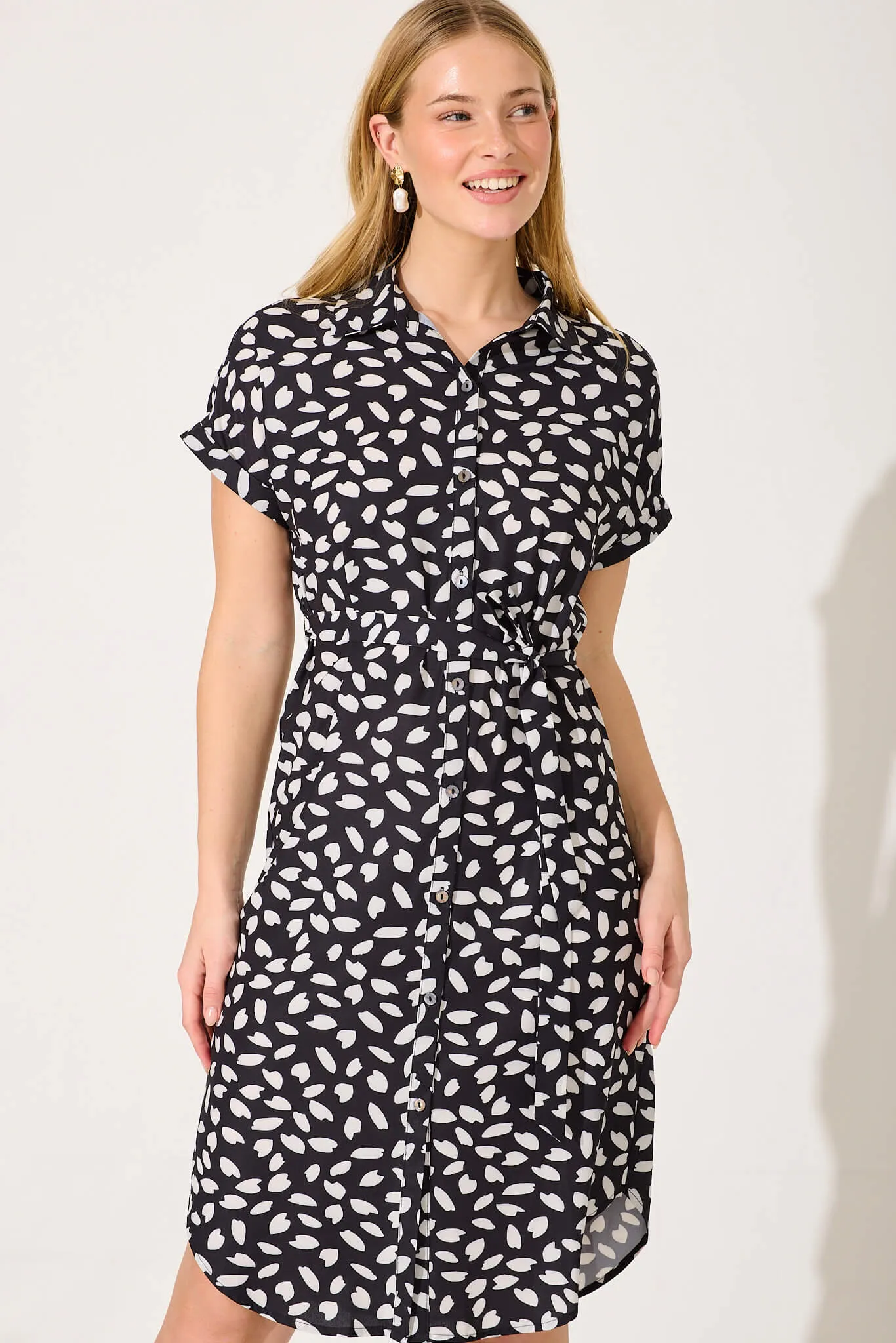 Maddison Shirt Dress In Black With White Leaf sold by St Frock product image thumbnail 2