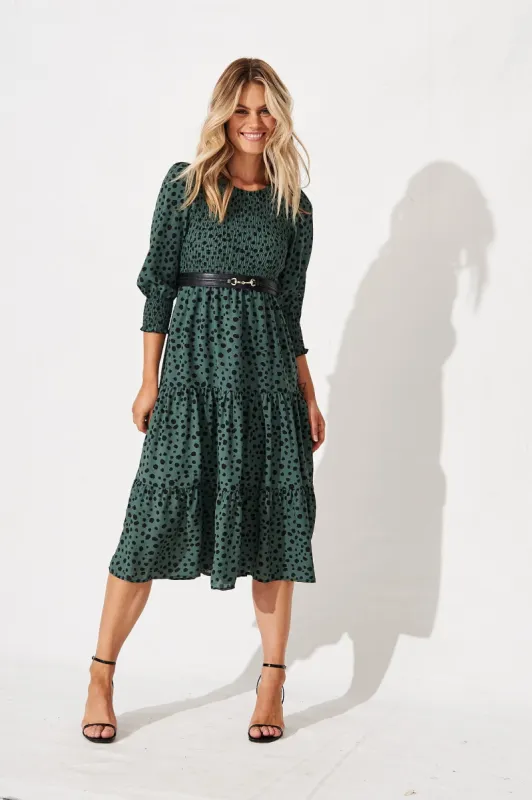 Jaseline Midi Dress In Dusty Green With Black Speckle sold by St Frock
