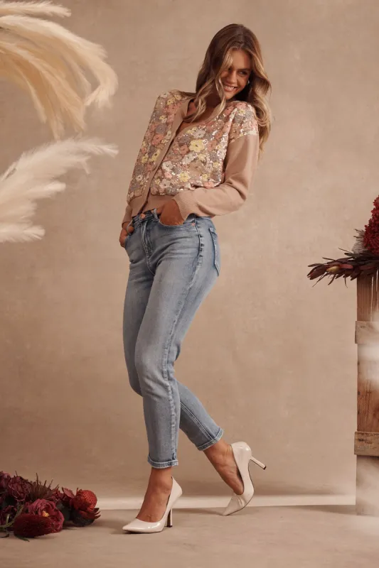 Ace High Rise Straight Leg Jean In Mid Blue Denim sold by St Frock