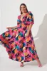 Ronda Maxi Wrap Dress In Black With Multi Leaf Print sold by St Frock