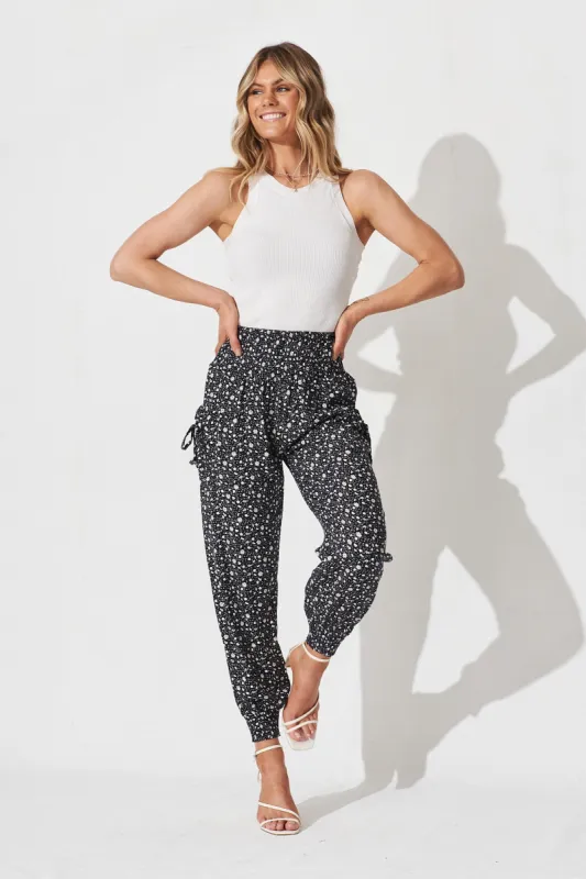Gabby Lounge Pants In Navy With Ditsy Floral sold by St Frock