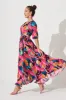Ronda Maxi Wrap Dress In Black With Multi Leaf Print sold by St Frock