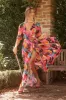 Ronda Maxi Wrap Dress In Black With Multi Leaf Print sold by St Frock