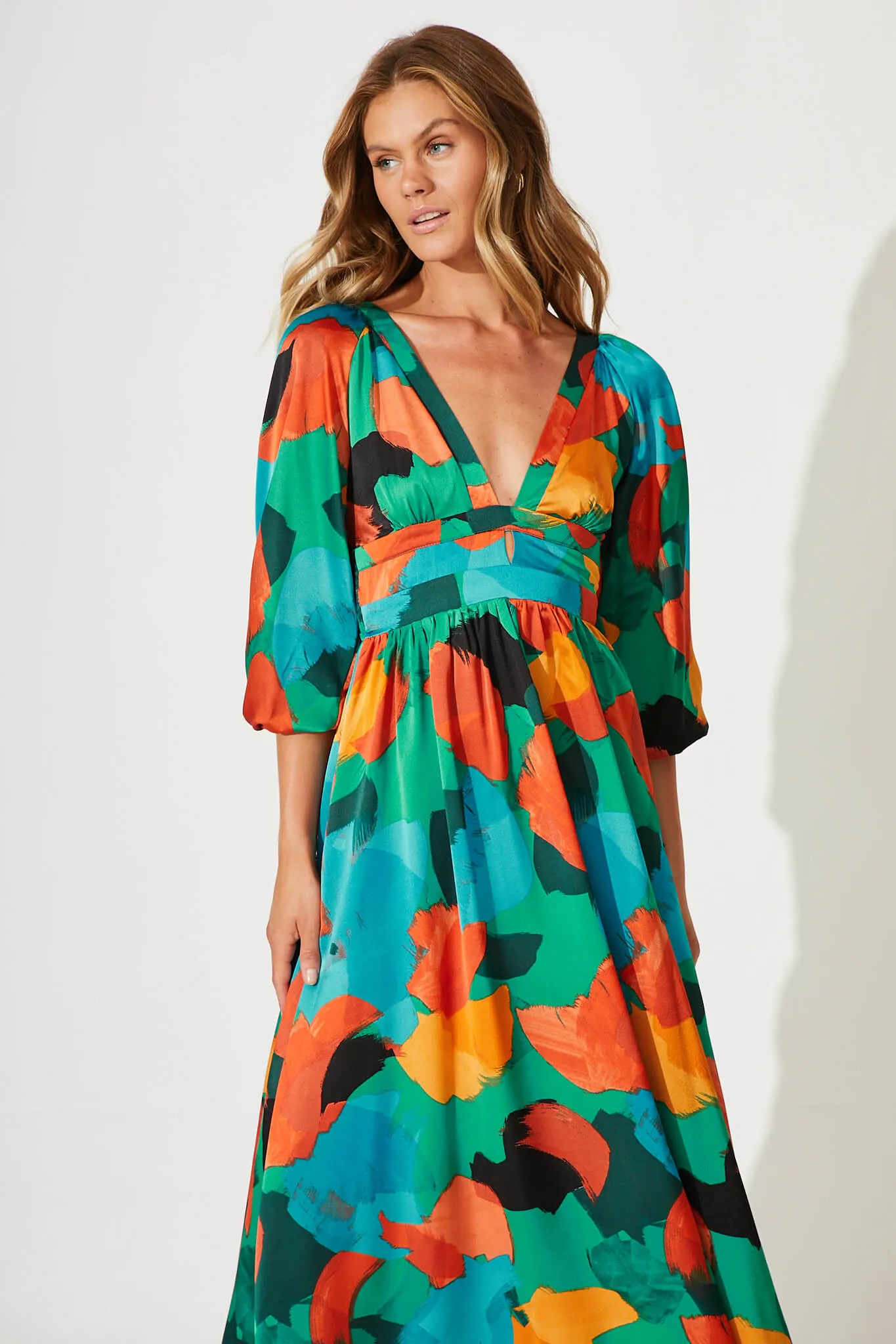 Melski Maxi Dress In Brush Stroke Multi Satin sold by St Frock product image thumbnail 2