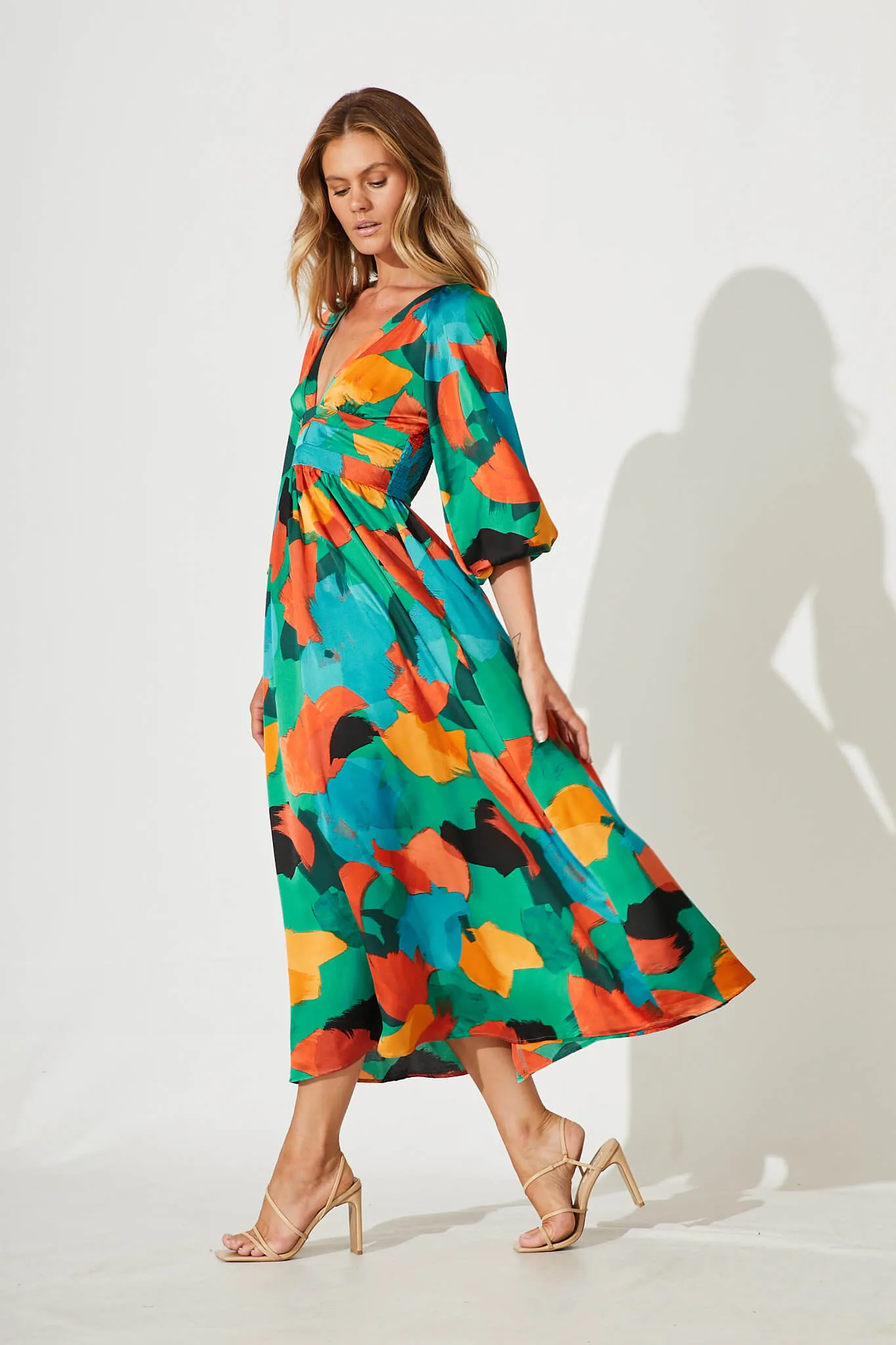 Melski Maxi Dress In Brush Stroke Multi Satin sold by St Frock product image thumbnail 3