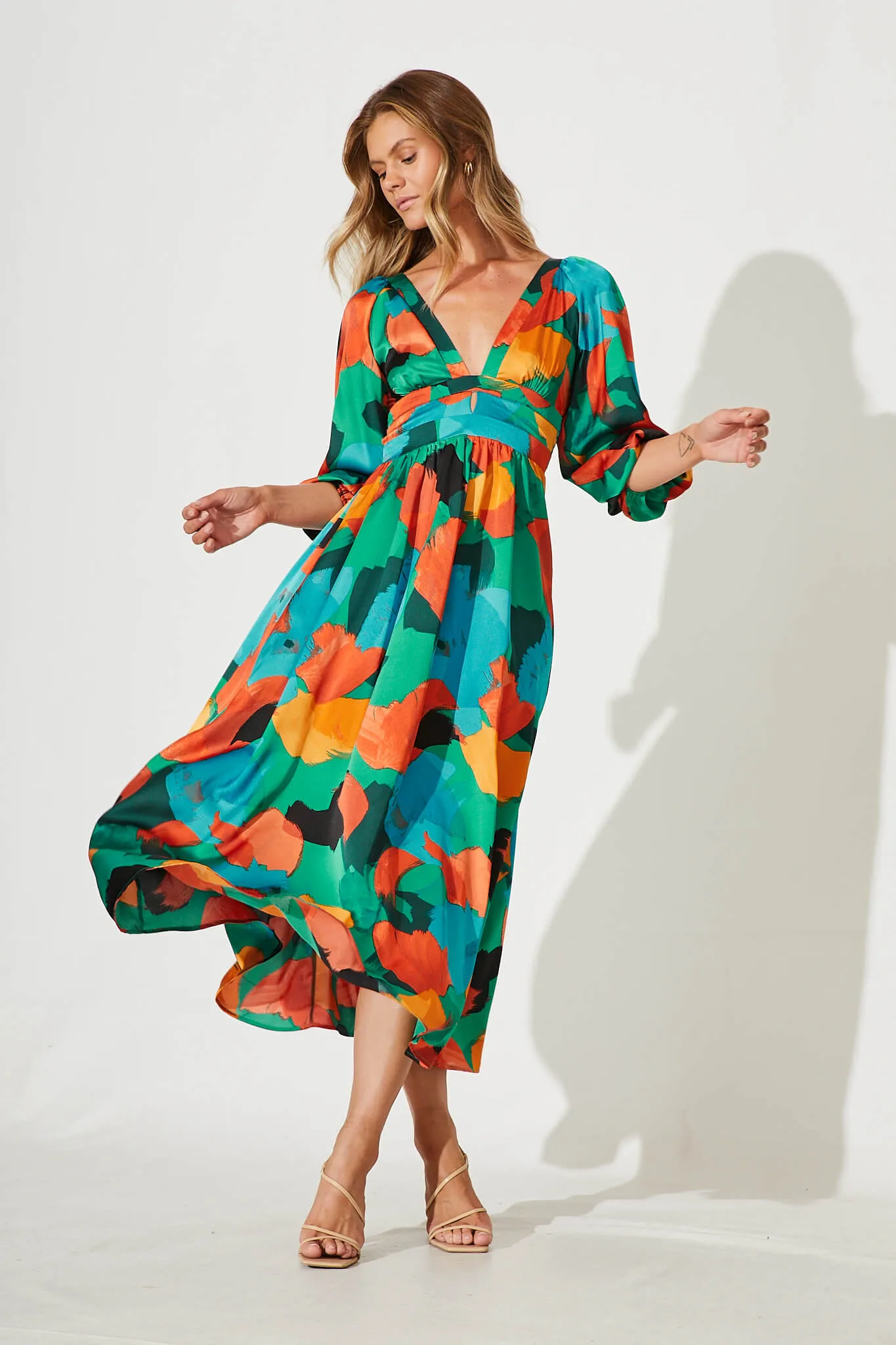 Melski Maxi Dress In Brush Stroke Multi Satin sold by St Frock