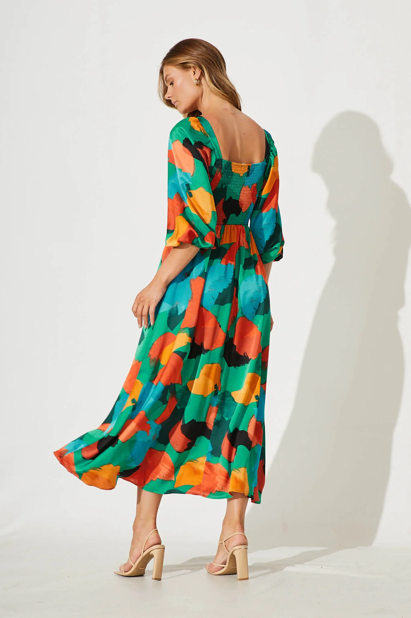 Melski Maxi Dress In Brush Stroke Multi Satin sold by St Frock product image thumbnail 4