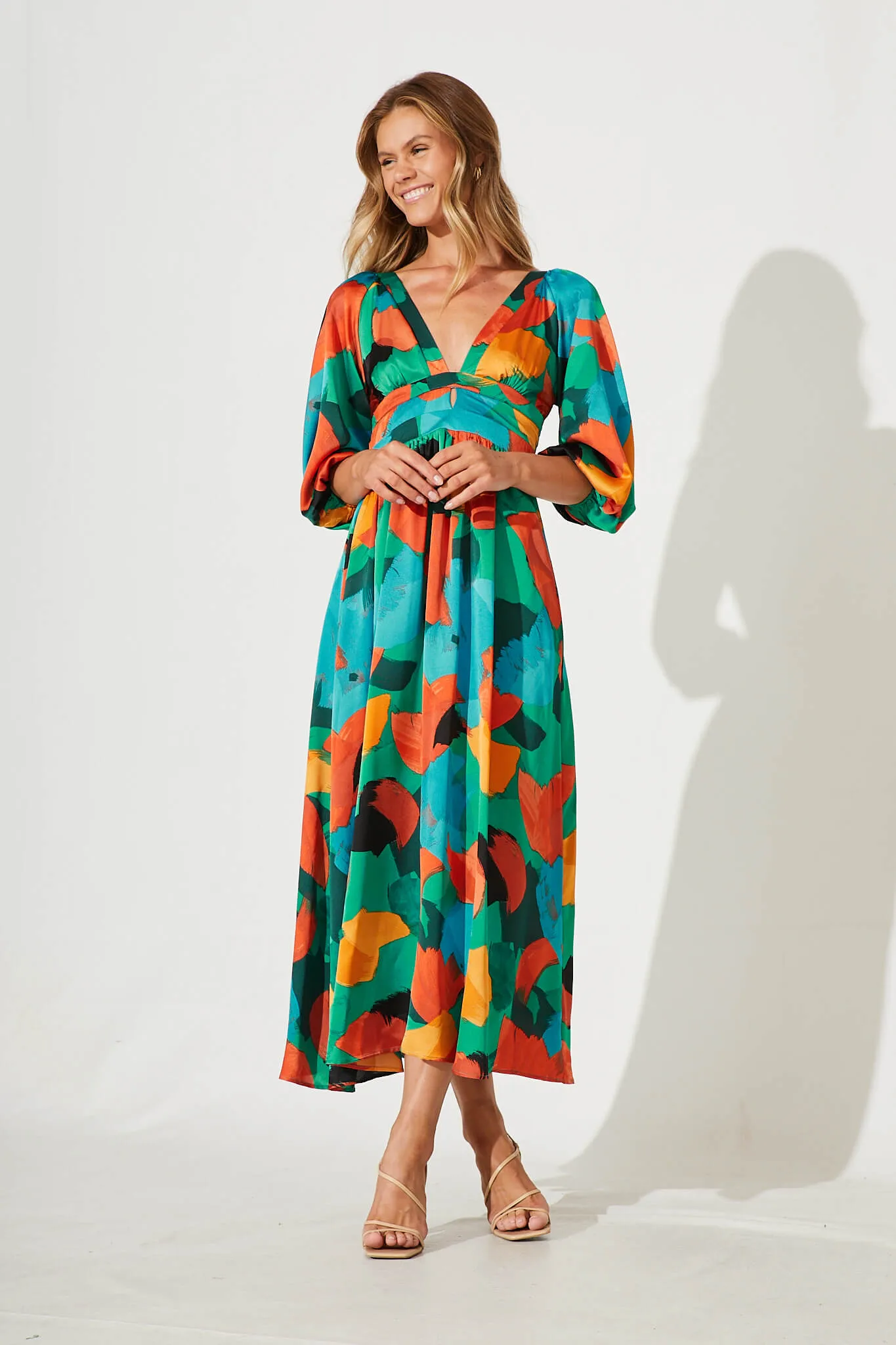 Melski Maxi Dress In Brush Stroke Multi Satin sold by St Frock product image thumbnail 5