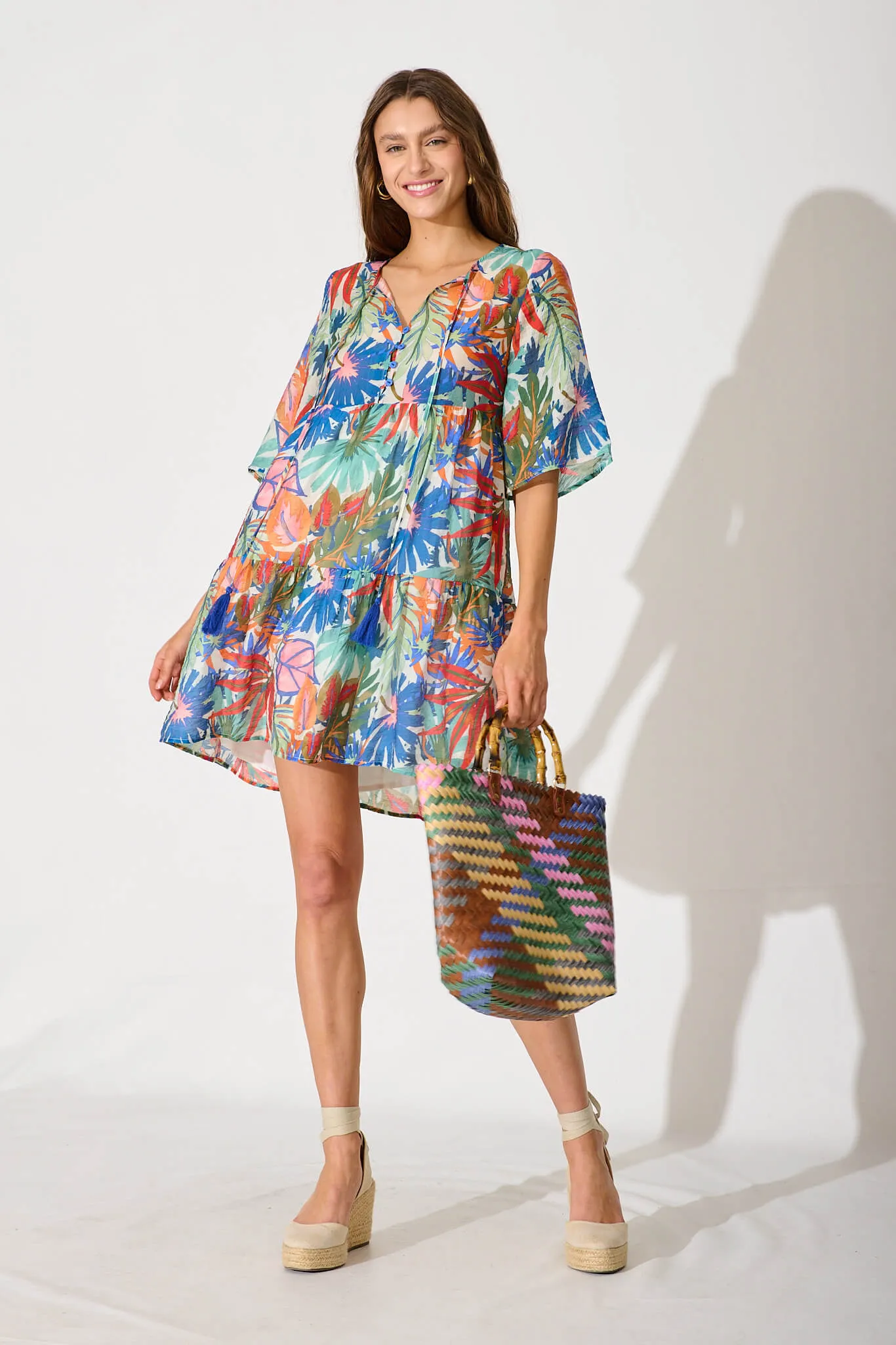 Melodic Smock Dress In Multi Leaf Cotton Blend sold by St Frock product image thumbnail 5