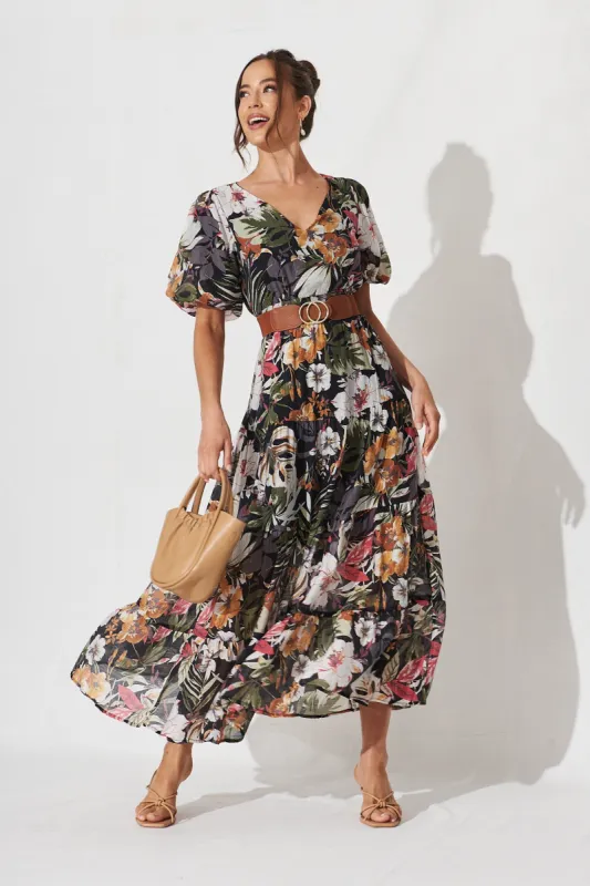 Naomy Maxi Dress In Black Floral sold by St Frock