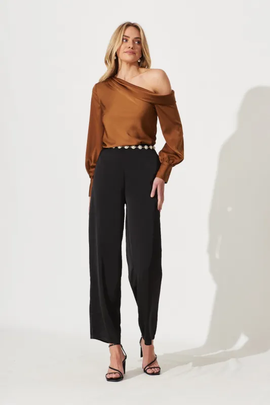 Eleanora Off Shoulder Top In Bronze Satin sold by St Frock