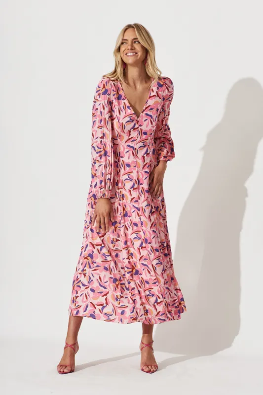 Nigella Maxi Dress In Pink With Navy Floral sold by St Frock