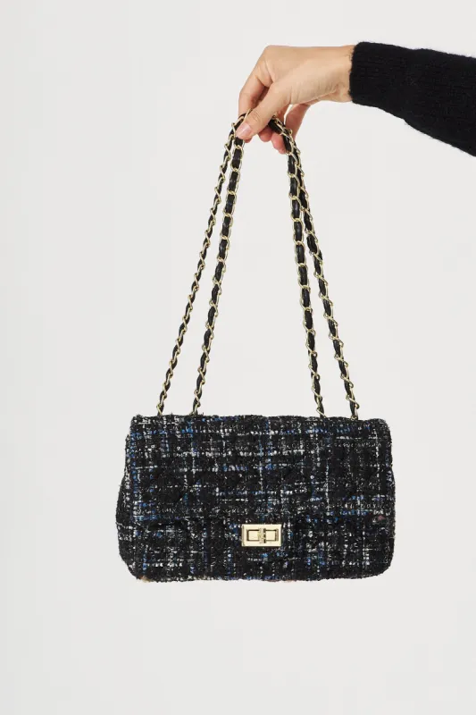 Louise Bag In Navy And Black Tweed sold by St Frock