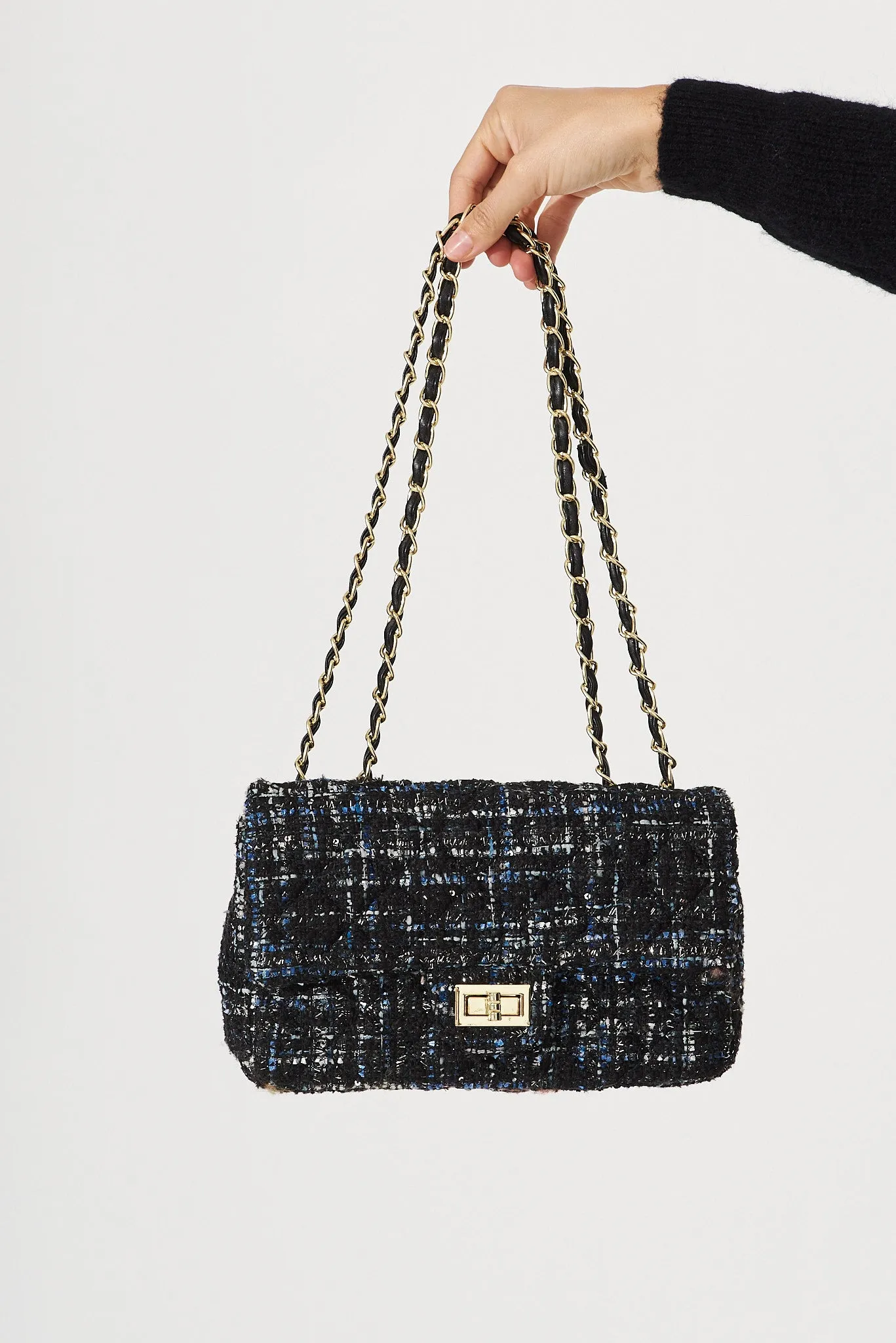 Louise Bag In Navy And Black Tweed sold by St Frock