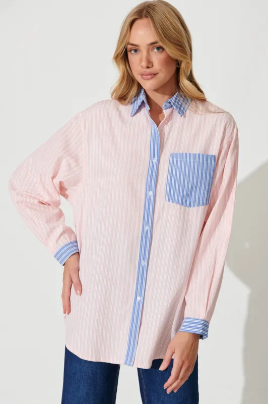 Freestyle Shirt In Pink Stripe Cotton Blend sold by St Frock